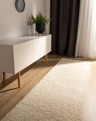 benuta Basic Hochflorteppich Soho - Cream 80x300 cm - Kuschelig Weicher Teppich im Minimalistischen Look - Pflegeleicht - Fußbodenheizung Geeignet
