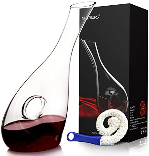 Decanter per Vino Piccolo Decanter per 375 ml Decanter in Cristallo Vetro 0.9L Decanter Design Caraffa per Vino Rosso Aeratore per Vino Soffiato Professionale Decantatore Set & Spazzola per Pulizia