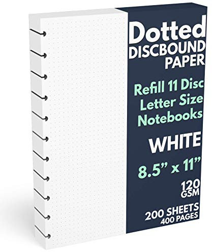 Discbound Extra dickes Punktraster Papier Nachfüllpackung, 200 Blatt (400 Seiten), 21,6 cm x 27,9 cm, 120 g/m², 11 Disc-Notizbücher