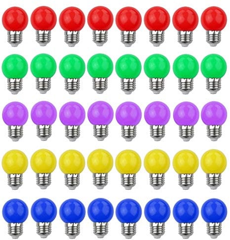 V-TOO LED Bunte E27 Farbige Glühbirnen 3W=30W Dekoratives Licht und Design 240 Lumens AC220V-240V Dekorationslampe Gemischte Farben Rot Gelb Blau Grün Lila - 40er Pack
