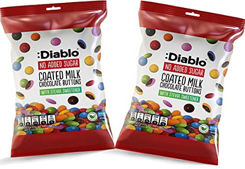 Diablo Chocolate Candy Coated Buttons - No Sugar Added, Bite Size Colorful Shell Coating - Sweetened with Stevia, Perfect for Gifting Chocolates - 40g, Milk Chocolate, Pack of 2
