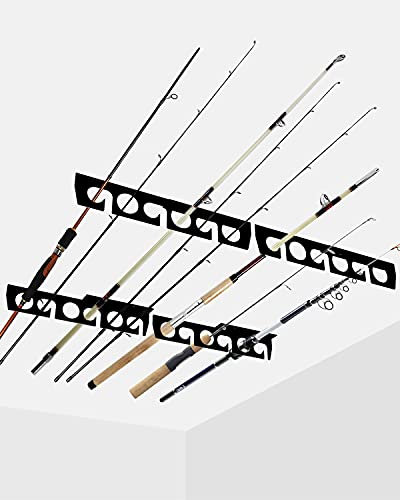 WIPHANY Angelruten-Regale, Wand- oder Decken-Angelrutenhalter, Aufbewahrungshaken, hält bis zu 12 Angelruten, Wandmontage für Garagenkabine und Keller