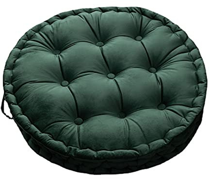 KicKiq Runde Samt-Sitzkissen für Gartenstühle, 60 cm x 60 cm, einfarbig, dick, Winter-Sitzkissen für Büro, Garten, Terrasse, extra groß (grün)