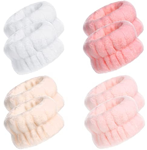 Lot de 4 Paires de Bracelets de Bain en Microfibre Absorbant pour Le Visage pour Femme - Empêche Le déversement de Liquide