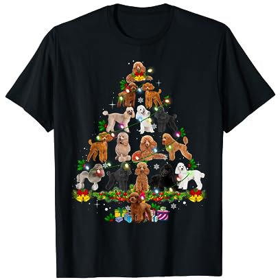 Poodle Tree Christmas Holiday - Herren, Damen, Unisex Kinder - T-Shirt - Schwarz - Cartoon - Vatertag, Weihnachten, Geburtstag, Muttertag - Unikat-Pudel-Weihnachtsbaum-Design - Kurzarm - S - EU Small