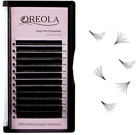 Oreola Self Fanning Lashes Easy Fan Lashes for Volume Technology Matte Black 3D Lashes for DIY Lash Extensions at Home 0.07C Curl 9-16mm Volume Lashes