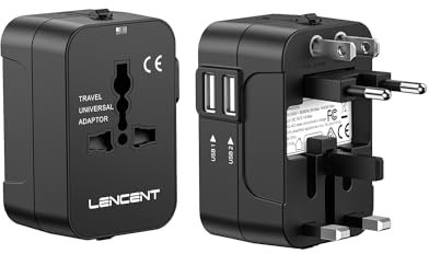 Adattatore Universale da Viaggio, LENCENT All in One Caricatore Adattatore di Alimentazione Internazionali con Doppia Porta Caricabatterie USB per USA UK Americane oltre 150 i Paesi nel Mondo