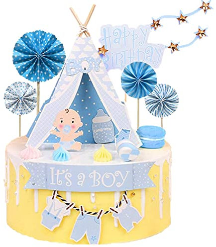 Bymivofun Decoración de Pastel de Bautizo de Bebé, Adorno de Cumpleaños para Niño Bebé, Decoración de Pastel de Ducha de Bebé, para Fiesta de Cumpleaños, Adorno de Feliz Cumpleaños, Ducha, Bautismo