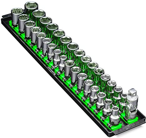 Ernst Manufacturing 8487 Socket Boss, Premium 2-Rail, 1/2 Inch-Drive Socket Organizer, 18-Inch, Green