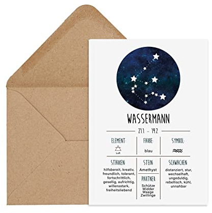 Nastami Postkarte mit Umschlag Sternzeichen Karte (Wassermann)