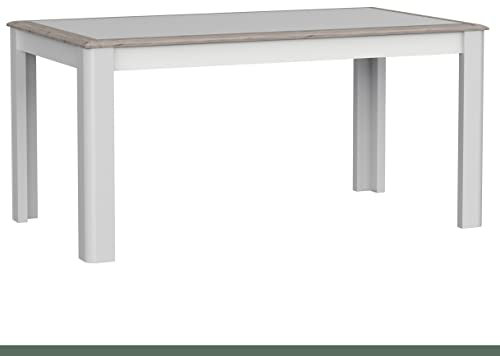 Esstisch Nelson Eiche und Weiß Hochglanz Ausziehbar Modern - 160x77,7x90 cm (BxHxT) - Tisch Eszimmertisch Küchentisch - [Pouline.Eight] Esszimmer Küche Wohnzimmer Wohnstube