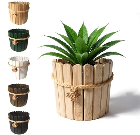 Floranica Runder blumentopf aus kieferholz 33x20cm Unbehandelt pflanzentopf blumenkasten für Blumen Pflanzen