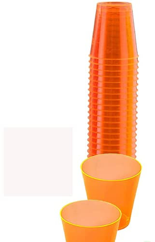 FabFinds Plastic Shot Glasses Disposable Shot Cups for Parties Wedding Hen Drinking Games (Neon Orange, 80)