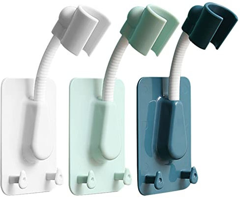 Jicyor 3 Pieces Shower Head Holder 360 Degree Adjustable Shower Bracket Wall Mounted Punch-Free Rotating Shower Nozzle Bracket Plastic Bidet Sprayer Bracket White Blue Green for Bathroom Bathtub