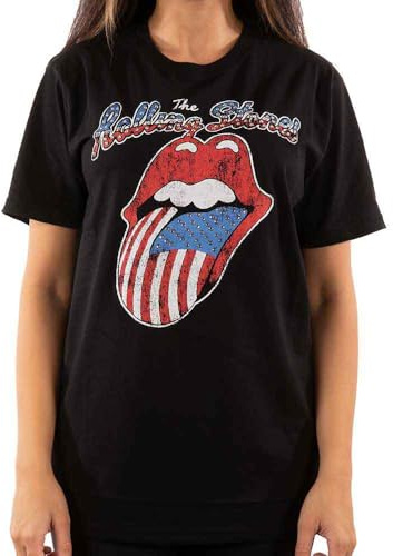 The Rolling Stones T Shirt Diamante USA Tongue Band Logo Official Unisex Black S