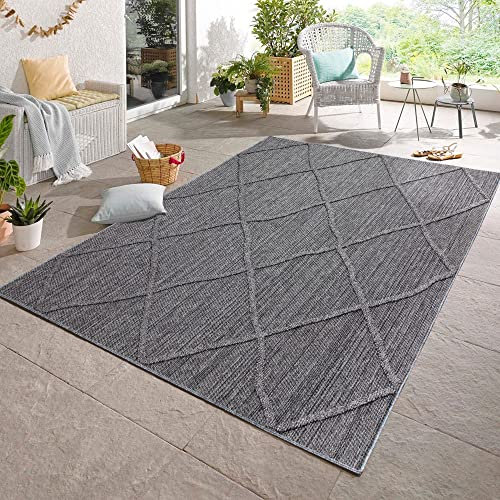 Carpetsale24 In- & Outdoor Teppich Wetterfest 80 x 150 cm Läufer Sisaloptik Grau - Teppich Waschbar, Wasserfest, Pflegeleicht und Flachgewebe - Ideal für Balkon, Garten, Terrasse und als Küchenläufer