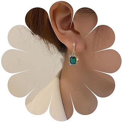 Yheakne Pendientes Colgantes Esmeralda Vintage Pendientes De Cristal Verde Esmeralda Pendientes De Oro Esmeralda Cúbico Francés Verde Gota Joyas Para Mujeres Y Niñas
