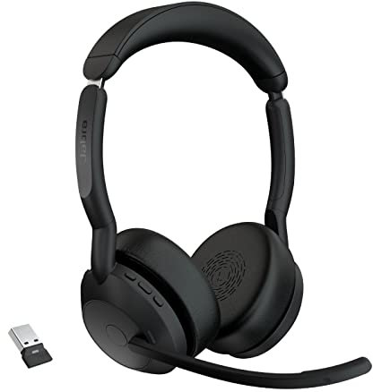 Jabra Evolve2 55 Cuffie Wireless Stereo con tecnologia Jabra Air Comfort, USB-A dongle, Tutte le piattaforme, Stereo, Senza Supporto