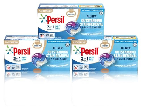 Persil 3 in 1 Non Bio Washing Capsules laundry capsules that are gentle next to sensitive skin with recyclable, plastic-free box* 3x 32 capsules (96 washes)
