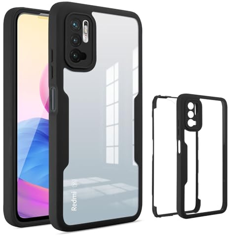 betterfon 360 Grad Hülle Kompatibel mit Xiaomi Redmi Note 10 5G | Handyhülle mit eingebautem Displayschutz für Redmi Note 10 5G | Schwarz