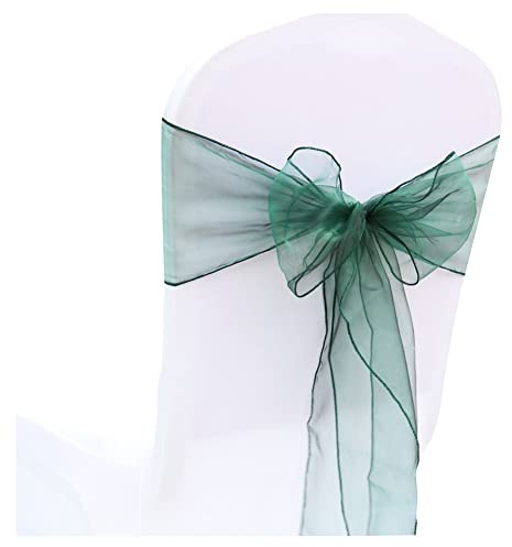 SHTGOI 10 Stück Organza Stuhl Schärpen Schleifen Bänder Stuhlhusse Tüll Stuhlschleifen Stuhlschärpe für Hochzeit Geburtstag Party Empfang Bankette Dekoration 18 x 275 cm Dunkelgrün