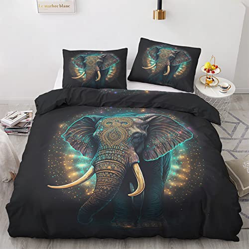 GEDAEUBA Sommer Bettwäsche 155x220 Elefant - Tiere Bettbezug 155x220 3 teilig, Wendebettwäsche und Kissenbezug 80x80, Weiche & Angenehme Mikrofaser Bettwäsche-Sets mit Reißverschluss