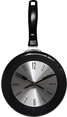 Compasty 8 Inch Frying Pan Wall Clock Metal Kitchen Clock Themed Wall Watch for Decoration, Black