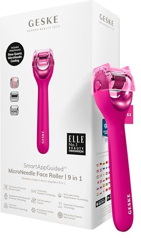 GESKE | Roller viso microaghi SmartAppGuided™ | 9 in 1 | Con quarzo rosa | Microaghi | Dispositivo microneedling professionale | Roller con microaghi | Roller viso | Roller per microneedling
