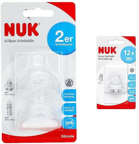 NUK First Choice Soft-Trinktülle, kombinierbar mit allen Flaschen & Harte Trinktülle für Kiddy Cup, 300ml, beißresistent, leichtgängig und auslaufsicher, ab 12 Monaten, BPA frei, weiß
