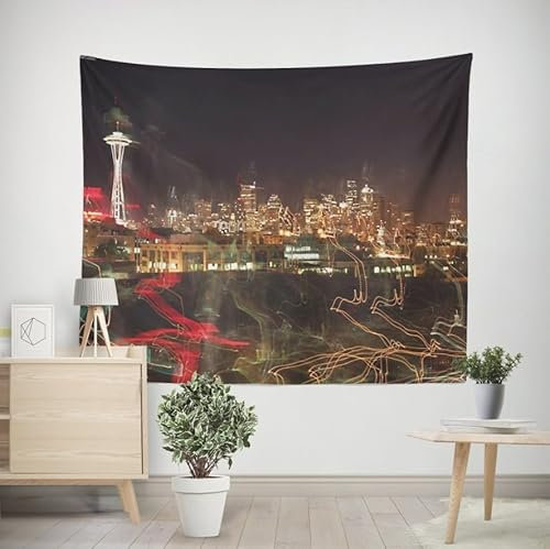 EHOMERY Wandbehang Lang Wandtuch Baumwolle Nachtansicht Der Stadt Wandbehang Om Tapisserie Kit Wohnzimmer Schlafzimmer Wandbehang Dekoration 300x250cm