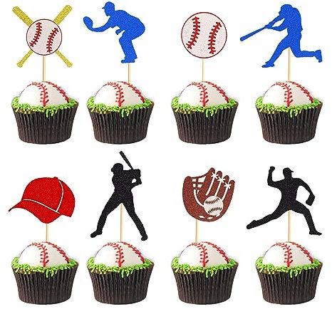 Arthsdite 24 Stück Baseball-Cupcake-Topper, Baseball-Spieler, Sport-Thema, Cupcake-Picks, Baseball-Sport-Thema, Babyparty, Kindergeburtstag, Party, Kuchendekorationen Zubehör