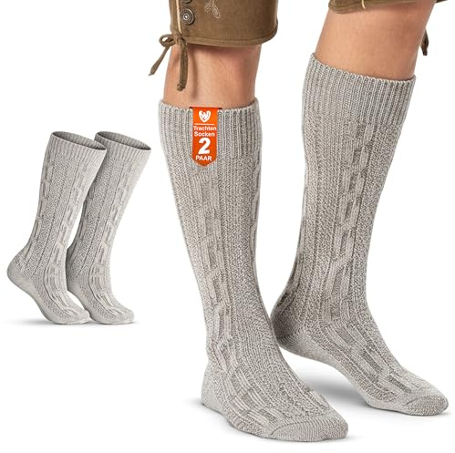 German Wear Trachtensocken Trachtenstrümpfe Zopfmuster 40cm Lang - Socken aus Baumwolle Kniestrümpfe Meliert - Passend zu alle Trachtenlederhosen - Herren & Damen -