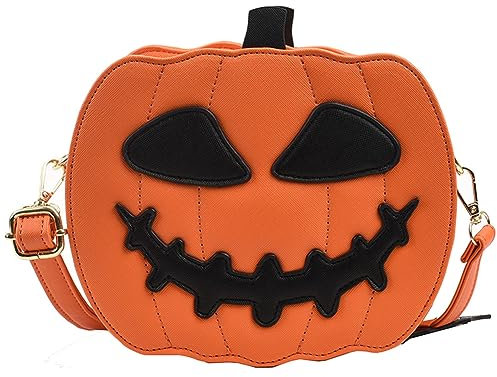 LYEAA Halloween Gothic Neuheit Umhängetasche Kreative Kürbis Fledermaus Flügel Crossbody Geldbörse PU Leder Verstellbarer Gurt für Reisen Urlaub, Stil Zwei, 320*140*250mm/12.48*5.46*9.75in