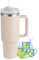 PRAOAHEI 40oz Thermobecher mit Strohhalm und Henkel,1180 ML Doppelwandiger Edelstahl Heiße Kalte Getränke Vakuum Trinkbecher, Kaffeebecher für Zuhause Reisen Sakura Rosa