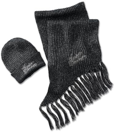 HARLEY-DAVIDSON Damen Geschenkset Mütze und Schal für den Winter Biker Wintermütze mit Logo Merchandise Kopfbedeckung