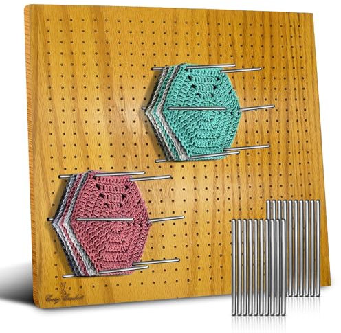 Easy Crochet - Blocking Board for Crochet and Knitting - Wooden Blocking Mats for Knitting 20 Stainless Steel Pins and Pin Holder | Bonus Crochet E-Book - 14 x 14 Inches