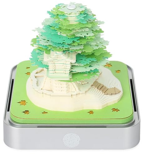Tischkalender Mit Lichtern, 2024, Kalender, Baumhaus, 3D-Notizblock, Papierkunst, Sakura-Baum, Kreativer 3D-Notizblock, Papierschnitzerei, Geschenk, Tischdekoration B,A