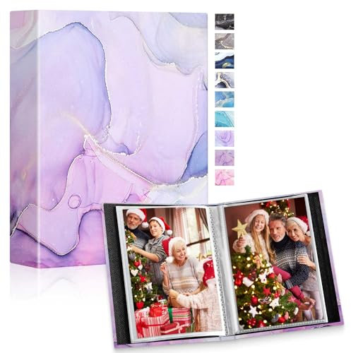 Lanpn Fotoalbum 10x15 cm 50 2 Packungen, Klein Mini Leder Hardcover Einstecken Einsteckalbum für Hochformat Fotos Bilder Pink Lila