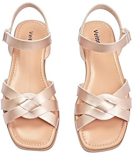 Veittes Women's Flat Slide Sandals - Women's Casual Braided Strappy Flat Sandals Summer Shoes.(2307022,GD/MF,9 UK)