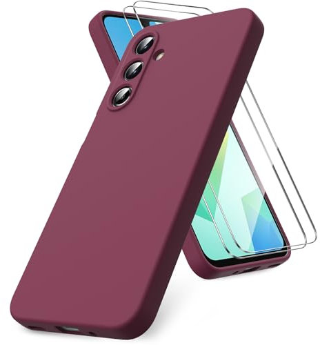Vansdon Hülle kompatibel mit Samsung Galaxy A16 4G/5G Hülle, 2 Stück Panzerfolie, weiche TPU Flüssigsilikonhülle, stoßfestem Gummi Silikongel Fall-Weinrot