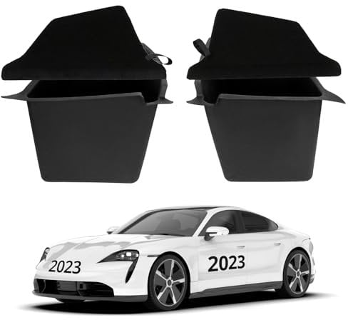 QWORK® Set of 2 Rear Trunk Storage Bins Side Box Compatible with 2023 Tesla Model Y, Stain-Resistant Flocked Cover & Durable TPE