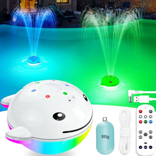 Fontaine de piscine flottante avec télécommande, fontaine de piscine baleine avec lumières, fontaine d'eau de piscine rechargeable, fontaine de piscine hors sol, fontaines de piscine pour piscine