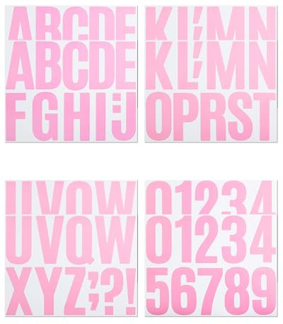 4 Inch Letter Number Stickers, 8 Sheets Self Adhesive Alphabet for Scrapbooking, Mailbox, Door, Sign and Decoration - Pink