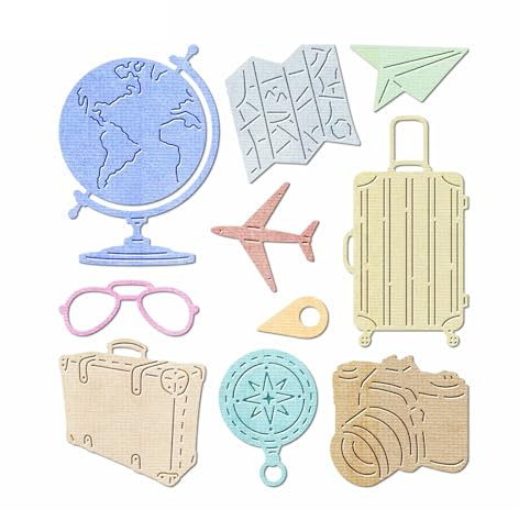 XMZZMX Globe Suitcase Camera Travel Die Cuts for Card Making, Paper Embossing Metal Cutting Dies Kit Templates, Storage Pockets Supplies, Photo Frame Album DIY Scrapbooking Stencils Sets