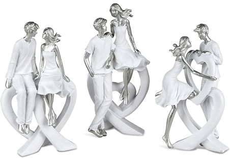 formano 1 Stück Dekofigur Paar Weiss/Silber mit Herz 25 cm - Geschenke für Hochzeit, Silberhochzeit - Auswahl nach Verfügbarkeit