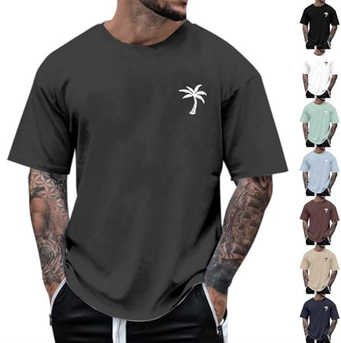 T-Shirts À Manches Courtes Homme Large, T-Shirt Oversize pour Homme, Coupe Large, Manches Courtes, Imprimé Palmier, Oversized Tee Grande Taille Confortables T Shirt Sports Fitness