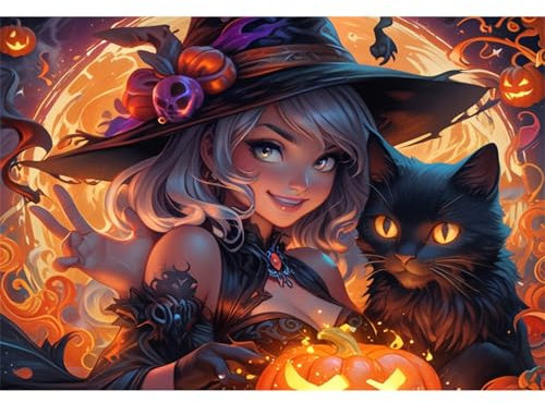 TWYYDP Puzzle 520 Teile,Kleine Hexe und Katze Puzzle,Holzpuzzles für Spiele für Senioren