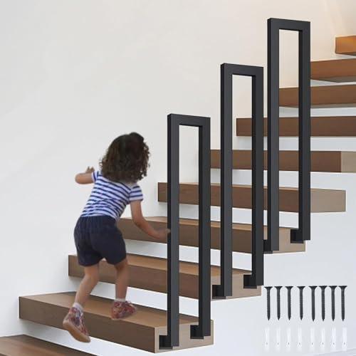 Treppengeländer Innen, Geländer treppe, Handlauf treppe, U Förmiger Geländer, Treppengeländer Außen, Handlauf Schwarz, TreppengeläNder, für Balkone Flure Wohnungen Villen (L-Schwarz, 65CM)