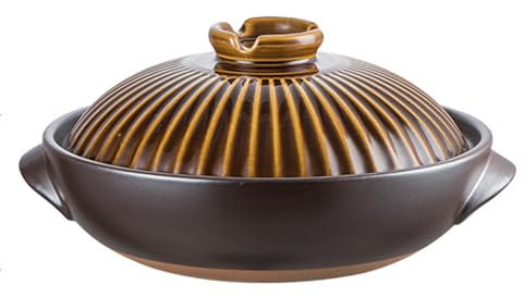 Yiustldd Tontopf - Japanischer Donabe-Keramik-Eintopf Mit Deckel Und Griff, Schmortopf Zum Kochen in Der Küche, Hitzebeständiges Rundes Steingut,Braun,1L