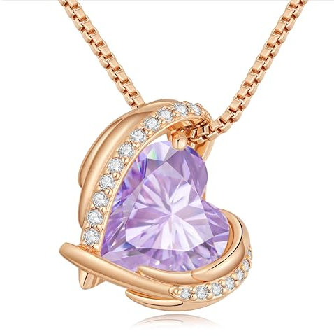 CDE Collier pendentif coeur femme en or rose, orné de cristaux bijoux cadeau pour femme mère anniversaire/Cadeau de Noël/Cadeau Saint Valentin (Or rose-06-Jun)
